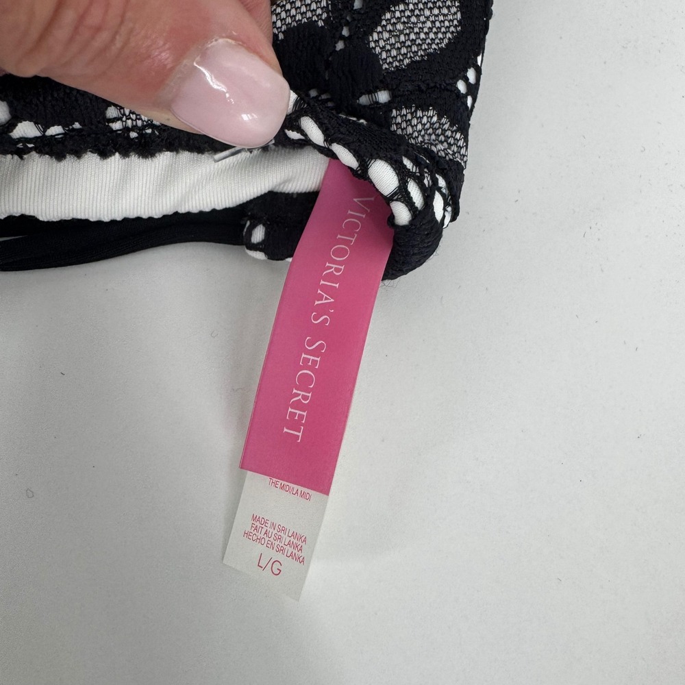 Victoria's Secret BLACK White Floral Lace Bandeau Bikini Set Strappy Midi L M - Picture 7 of 8